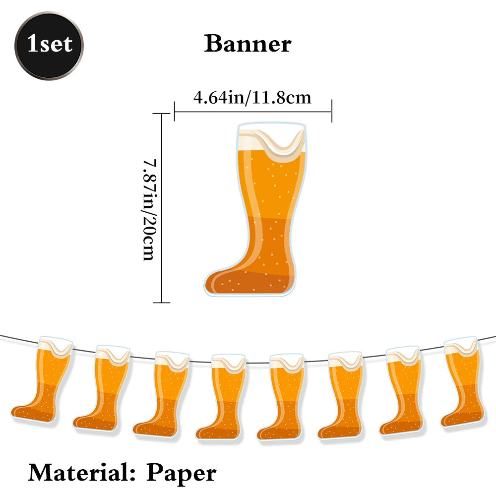 Beer Theme Happy Birthday Banner Adult Mens Party Decorations Cheers Paper Garland Oktoberfest Bunting Bar Pub Event Decor Setup