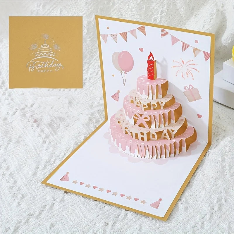 1pc Birthday Greeting Card with a 3D Cake Design, Featuring a Colorful And Cute Pop-Up Style,for Gifts And Includes an Envelope.