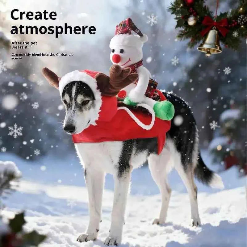 Funny Pet Christmas Snowman Riding Horse Costumes Dressed Up Dogs Cats Puppy Cosplay Party French Bulldog Chihuahua Pet Clothing