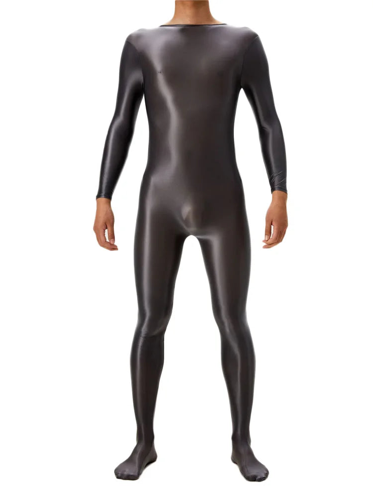 Candy Color Oil Glossy Full-Body Shaping Bodysuit Satin Smooth Leotard