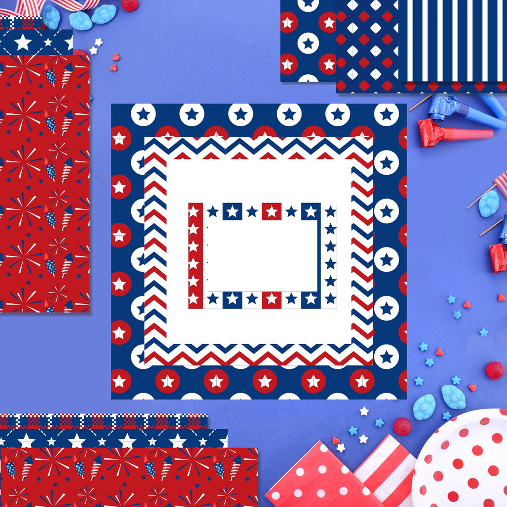 Blue USA July 4th Day Handbook Background DIY Scrapbook Paper and Washi Tape Material Background DIY Origami Decorative Paper