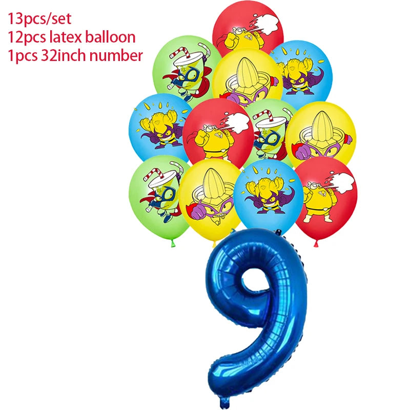 Superzings Birthday Party Decoration Balloon Banner Cake Topper SuperthingsTableware Birthday Party Supplies Baby Shower