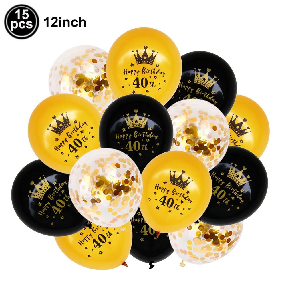 40th Birthday Party Gold Black Birthday Number Paper Box Banner Balloons Birthday Party 40 Year Old Birthday Party Decoration