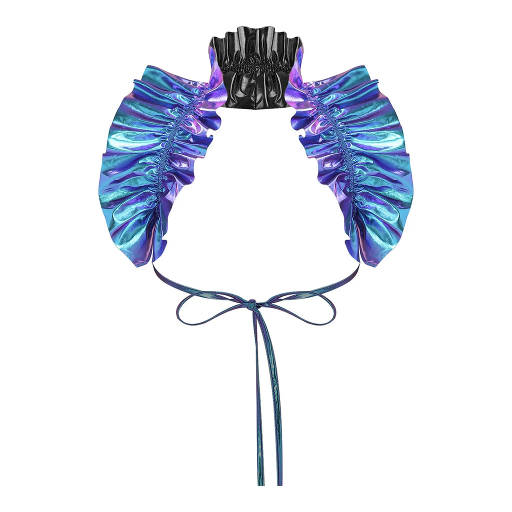 Metallic Ruffled Renaissance Neck Shrug Holographic Victorian Shoulder Capelet