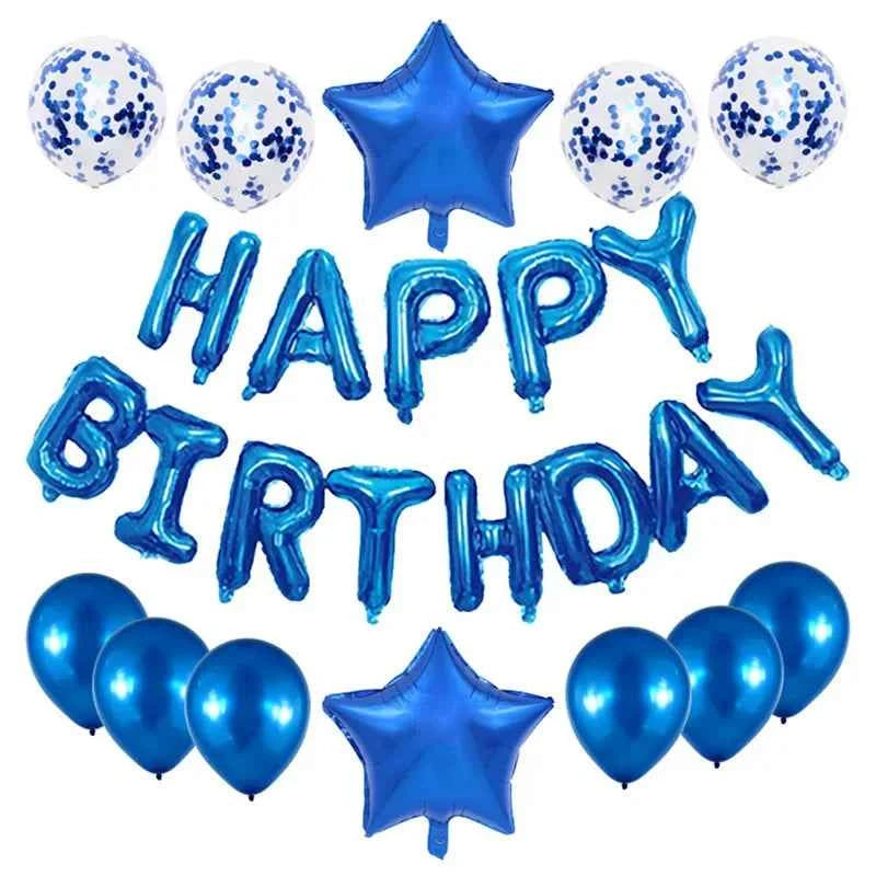 25Pcs/Set Happy Birthday Balloons Blue Foil Letter Balloon 12inch Confetti Latex Balloon For Boy Birthday Party Decoration