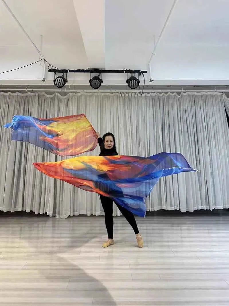 160*110cm Stage Props Flag Belly Dance Silk Veils Silk Wing Praise Flags Faith Worship Flags Veil Flag with Sticks