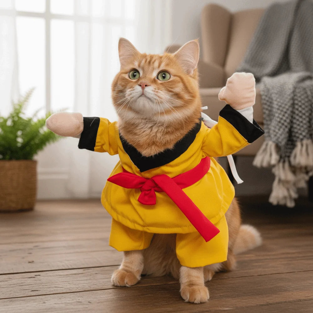 Funny Pet Taekwondo Costume Comfortable Breathable Cat Cosplay Costume Uniform Style Pet Transformational Outfit Cosplay Event