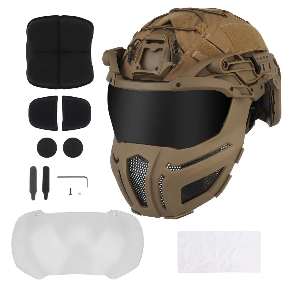 Tactical FAST Helmet Half Face Mask With Flip Goggles Black/Clear 2Pcs Lenses for Hunting Airsoft CS Game Paintball Mask Gear - Big Tim's Magic Emporium