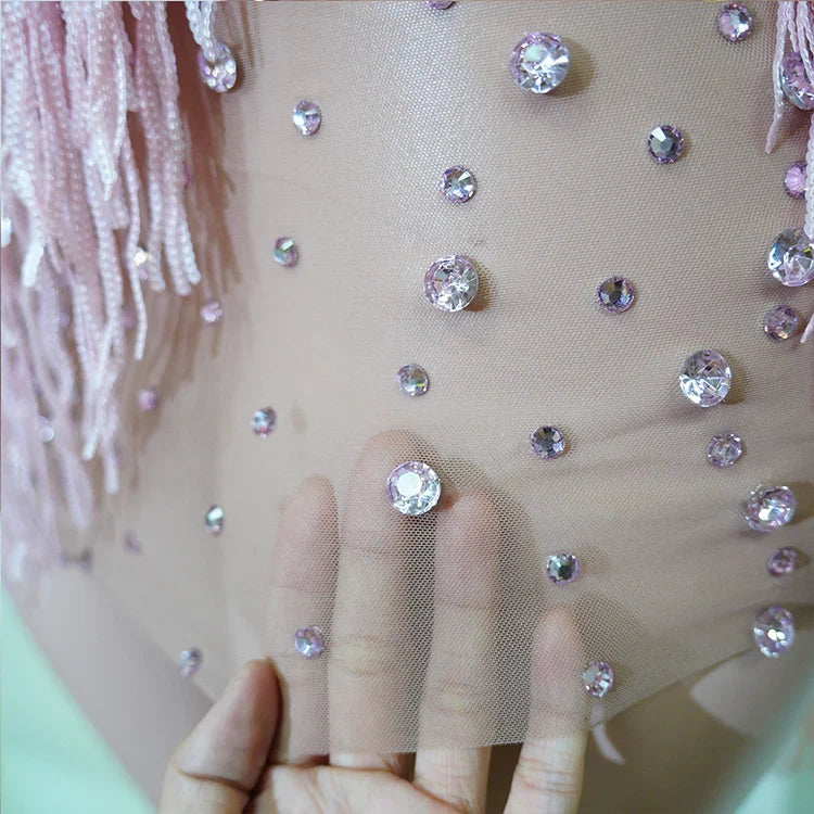 Rhinestone Tassel Fringe Jacket And Dress Costume Set