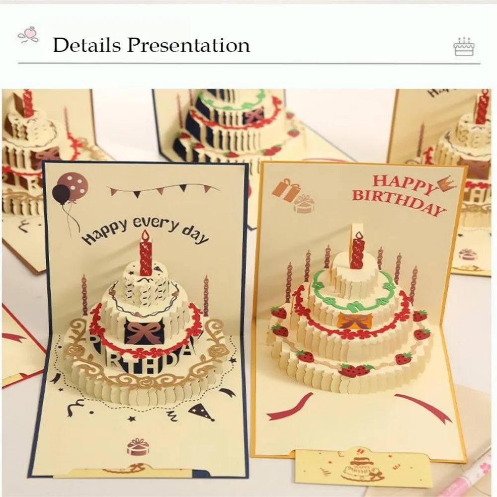 Happy Birthday Card Christmas Gift Card 3d Birthday Cake Pop-Up Greeting  with Envelope Christmas Invitation Cards for Kids