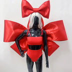 Nightclub Party Carnival Rave Outfit Bar Gogo Dancer Clothes Red Bow Tops Shorts Festival Wear Sexy Drag Queen Costume