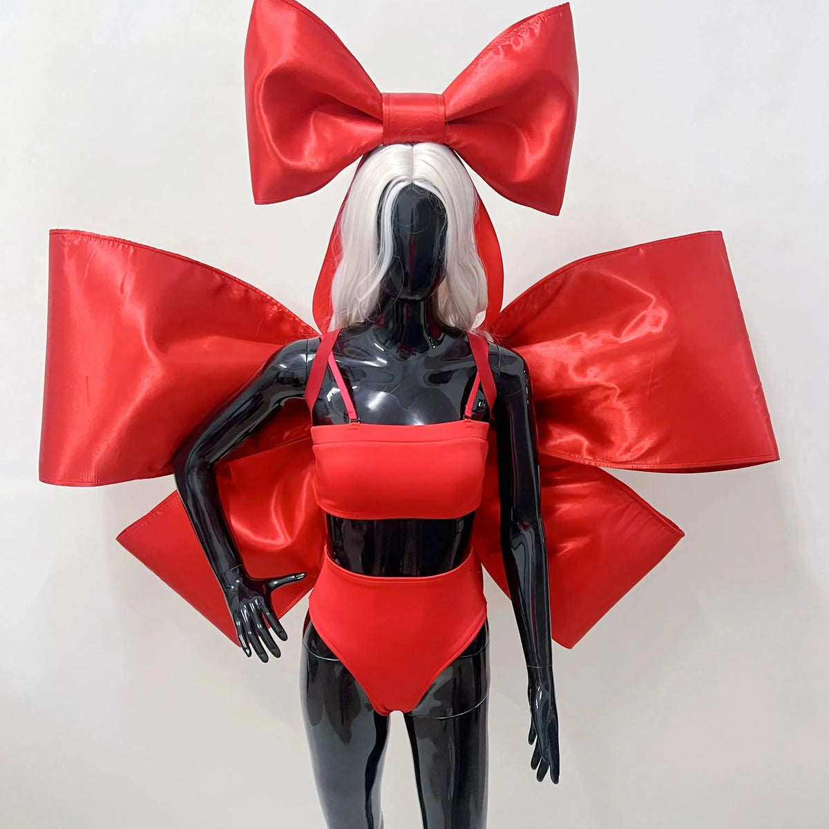 Nightclub Party Carnival Rave Outfit Bar Gogo Dancer Clothes Red Bow Tops Shorts Festival Wear Sexy Drag Queen Costume