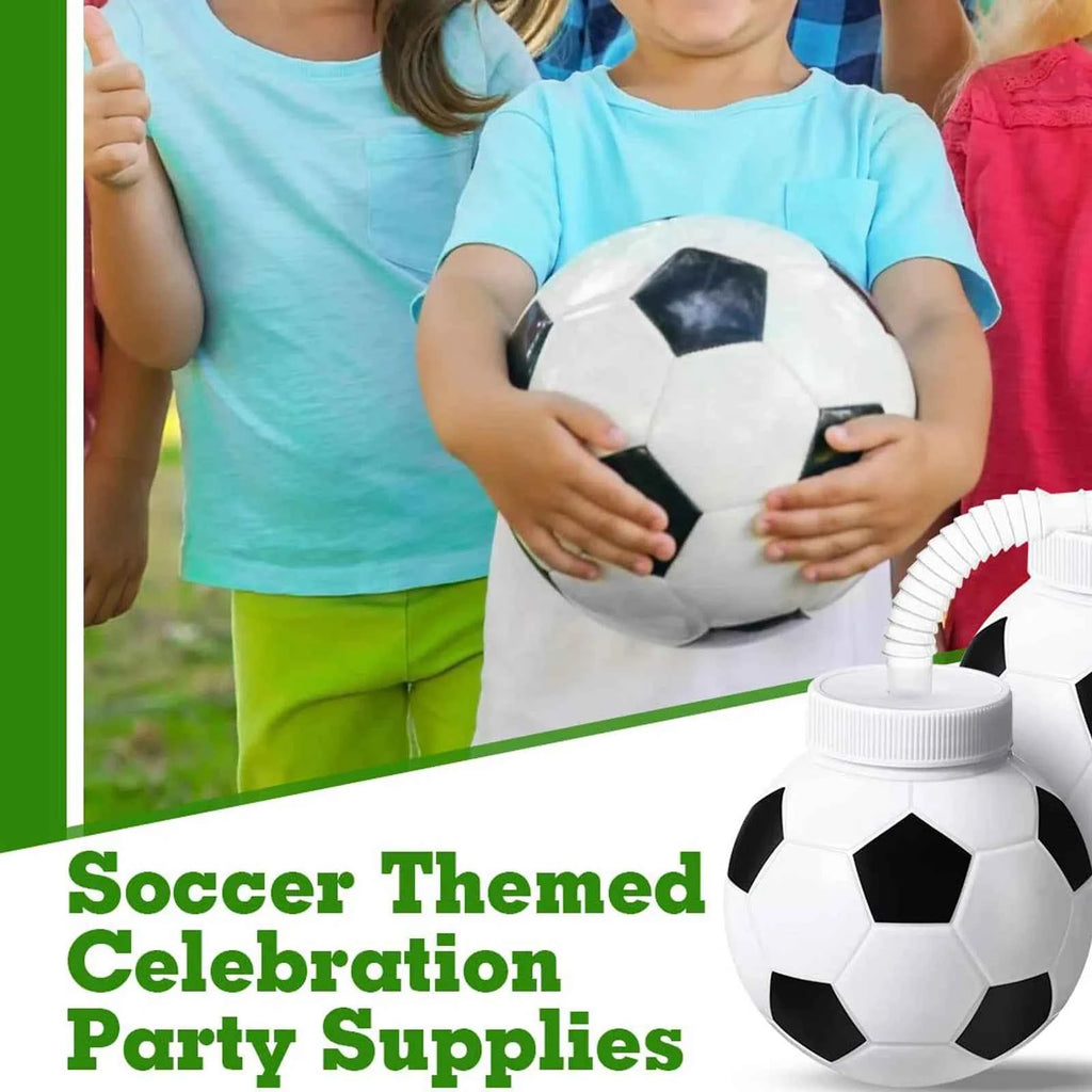12pcs 10 Oz Reusable Soccer Ball Cups with Straws Lids - Birthday Beach Party Supplies