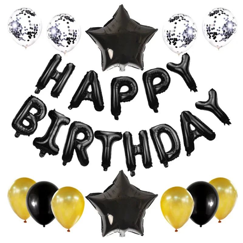 25Pcs/Set Happy Birthday Balloons Blue Foil Letter Balloon 12inch Confetti Latex Balloon For Boy Birthday Party Decoration