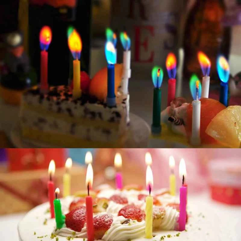 Birthday Party Supplies 12pcs/pack Wedding Cake Candles Safe Flames Dessert Decoration Colorful Flame Multicolor Candle
