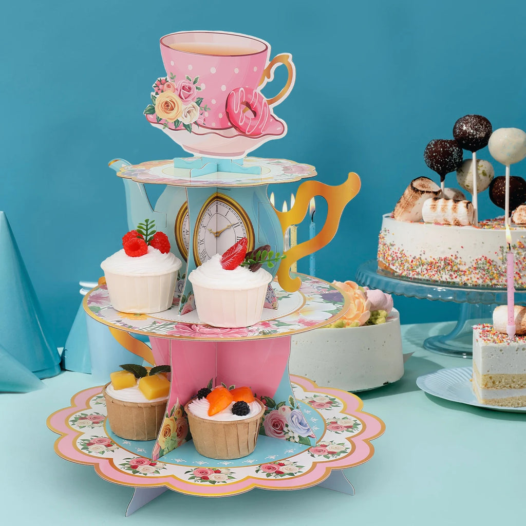 Pink Tea Party Cake Stand Birthday Party Decoration Kids Baby Shower Party Supplies Wedding Table Decor Afternoon Tea Party - Big Tim's Magic Emporium