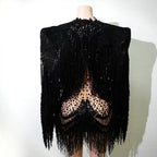 Rhinestone Tassel Fringe Jacket And Dress Costume Set