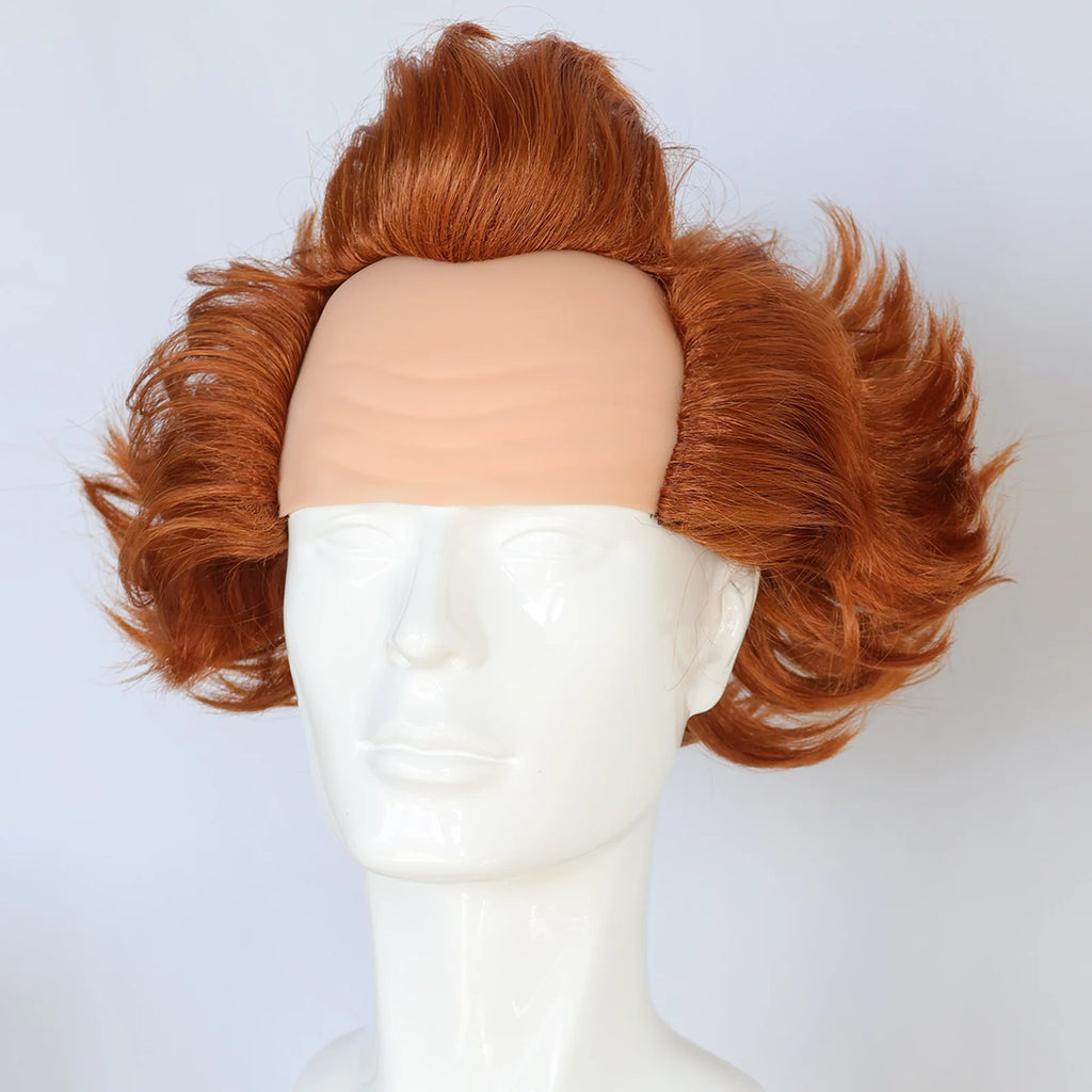 Synthetic Clown Wig for Halloween Cosplay -Orange Curly Hair with Realistic Bald Cap, Perfect for It Movie Character Costume - Big Tim's Magic Emporium