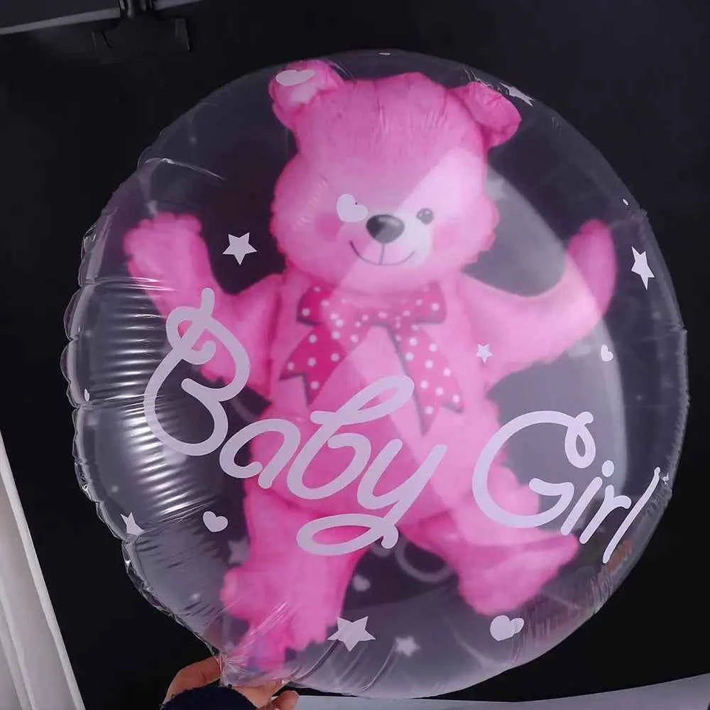Birthday Gender Reveal Blue Pink Transparent 4D Double Bubble Balloons Bear Party Supplies Globos