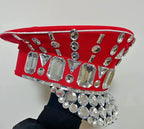 Rhinestone Studded Military Captain Hat & Stage Performance Security Cap