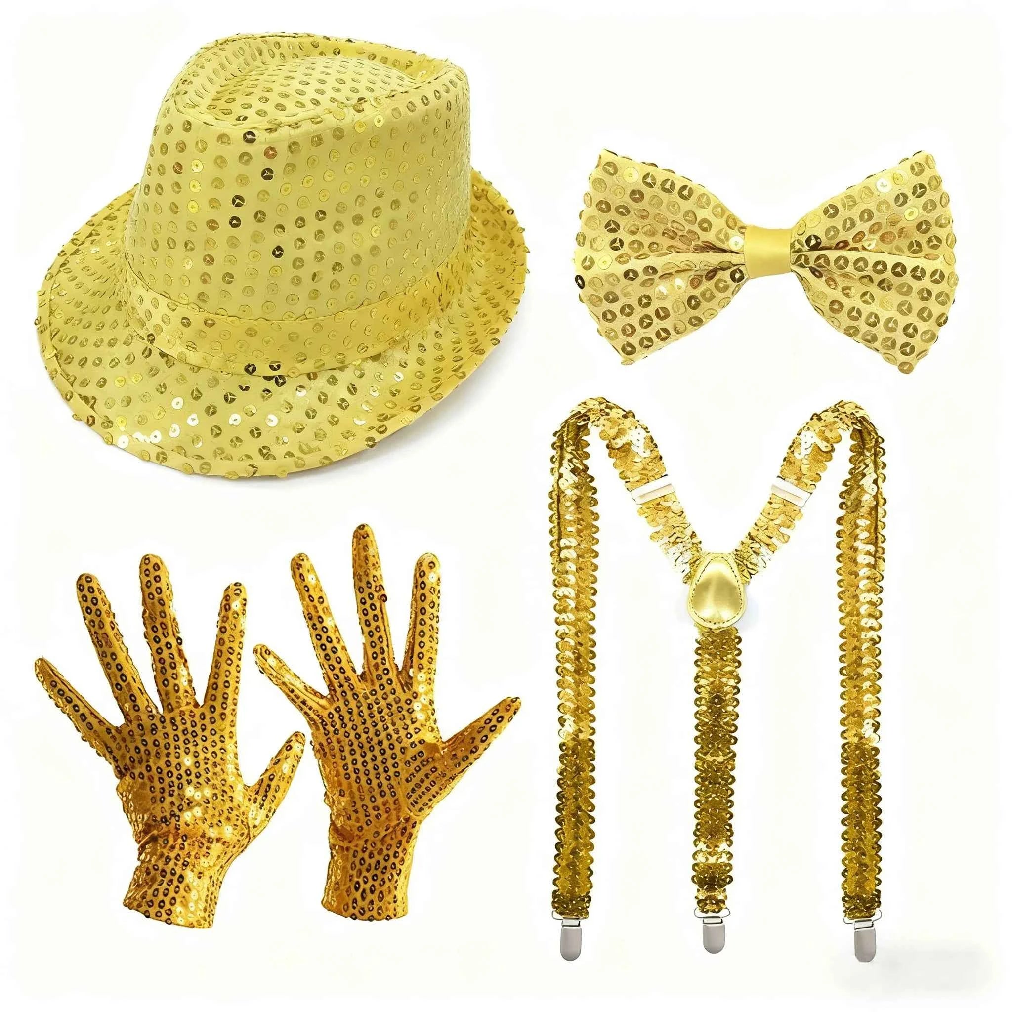 70S Disco Performance Props Sequined Hats Ties Gloves Suspenders Stage Performance Halloween and Christmas Clothing Accessories
