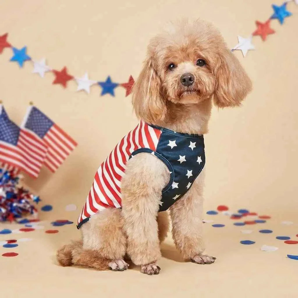 4th of July Dog Dress, Cute Dog Girl Clothes Memorial Day Dog Outfits Patriotic Independence Day Dog Vest Doggie T-Shirt Pet Cat
