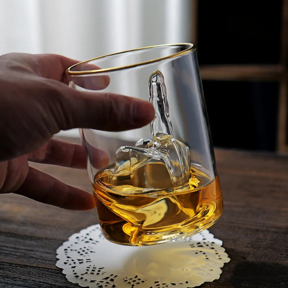 Funny Gag Gift for Men & Women Middle Finger Whiskey Glass Gift Set 12.5oz Novelty Glass 3D Finger Inside for Rude Humor Lovers - Big Tim's Magic Emporium