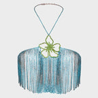 Rhinestone Tassel Flower Bralette Body Chain – Crystal Fringe Chest Harness Bra Chain in Gold or Silver