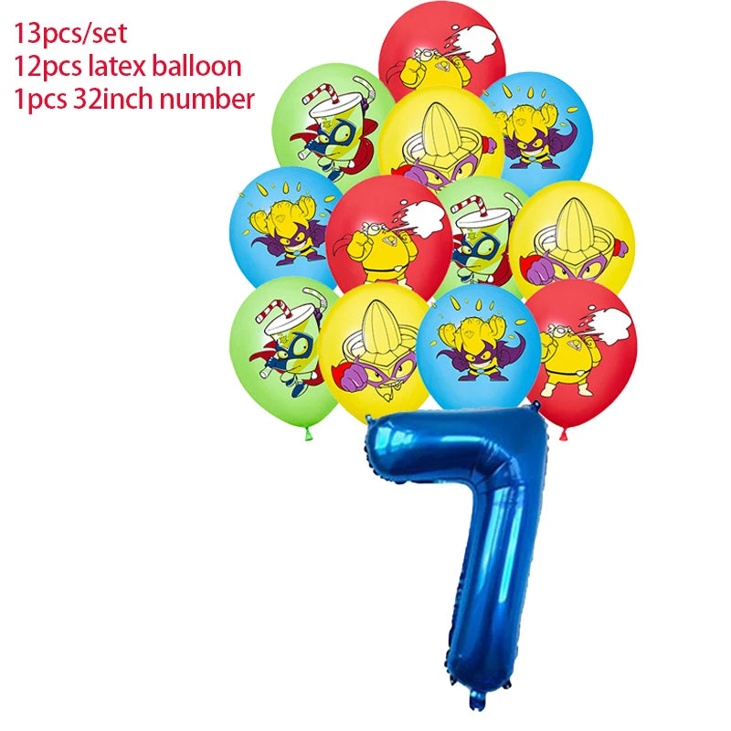 Superzings Birthday Party Decoration Balloon Banner Cake Topper SuperthingsTableware Birthday Party Supplies Baby Shower