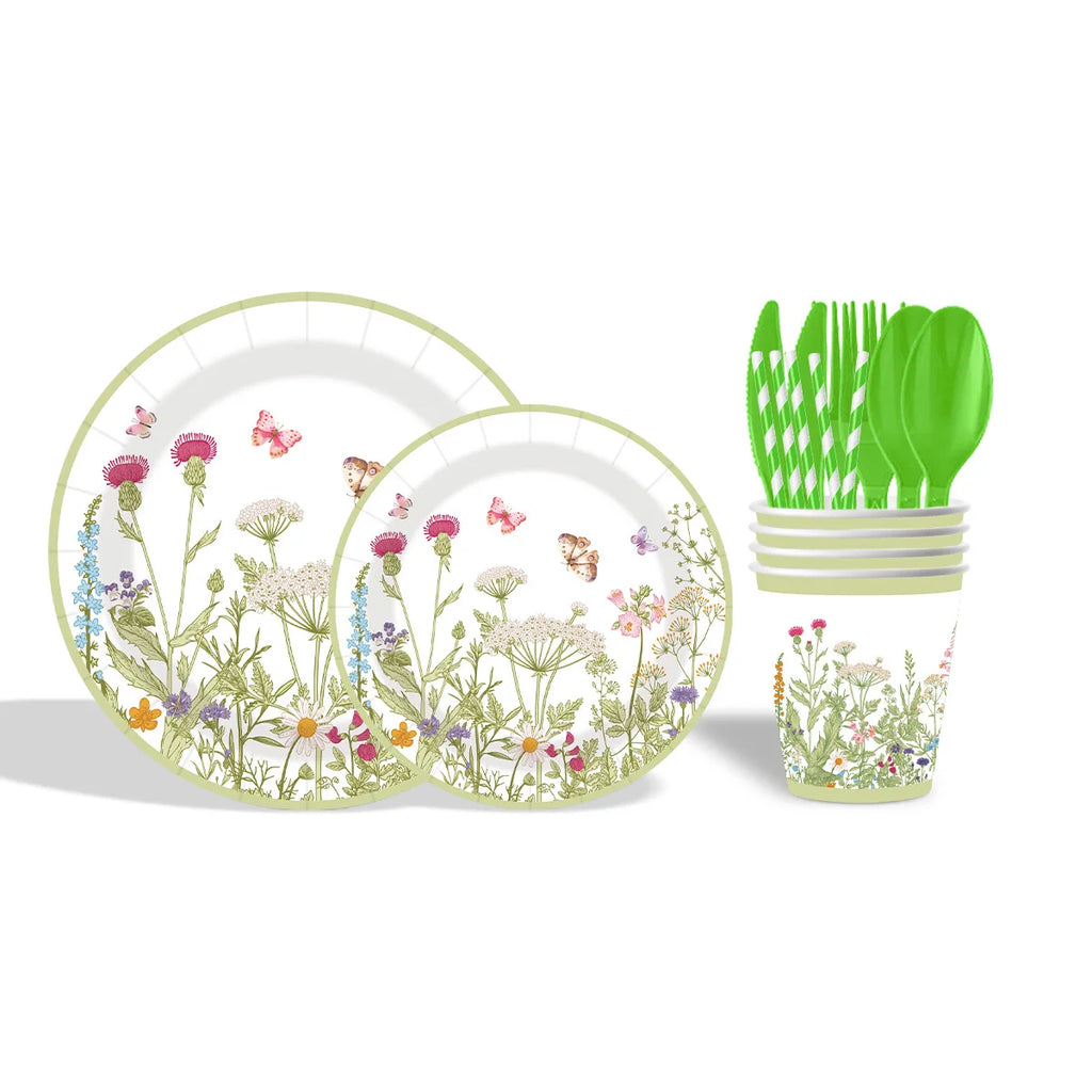 240pcs Spring Flowers Fresh Disposable Paper Tableware Wildflower Plate Birthday Party Decoration Party Supplies Party - Big Tim's Magic Emporium