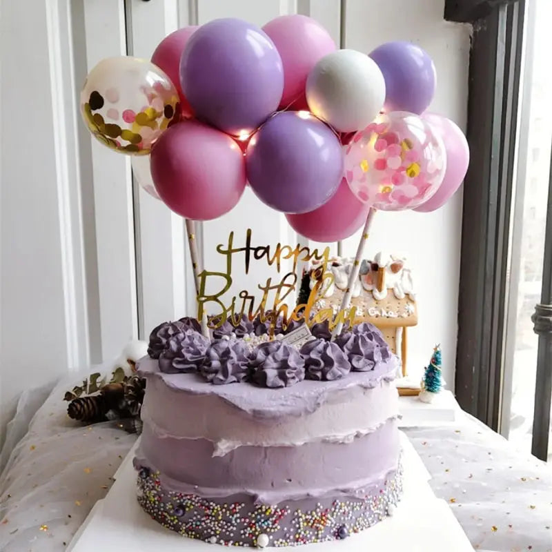 10pcs 5 Inch Balloon Cake Topper Confetti Balloon Birthday Party Dessert Decoration Baby Shower Wedding Decor Cake Supplies