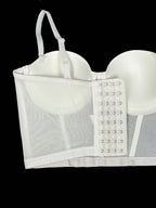 Mesh Bustier Corset Crop Top Diamond Embroidery Tassel Evening Party Bralette