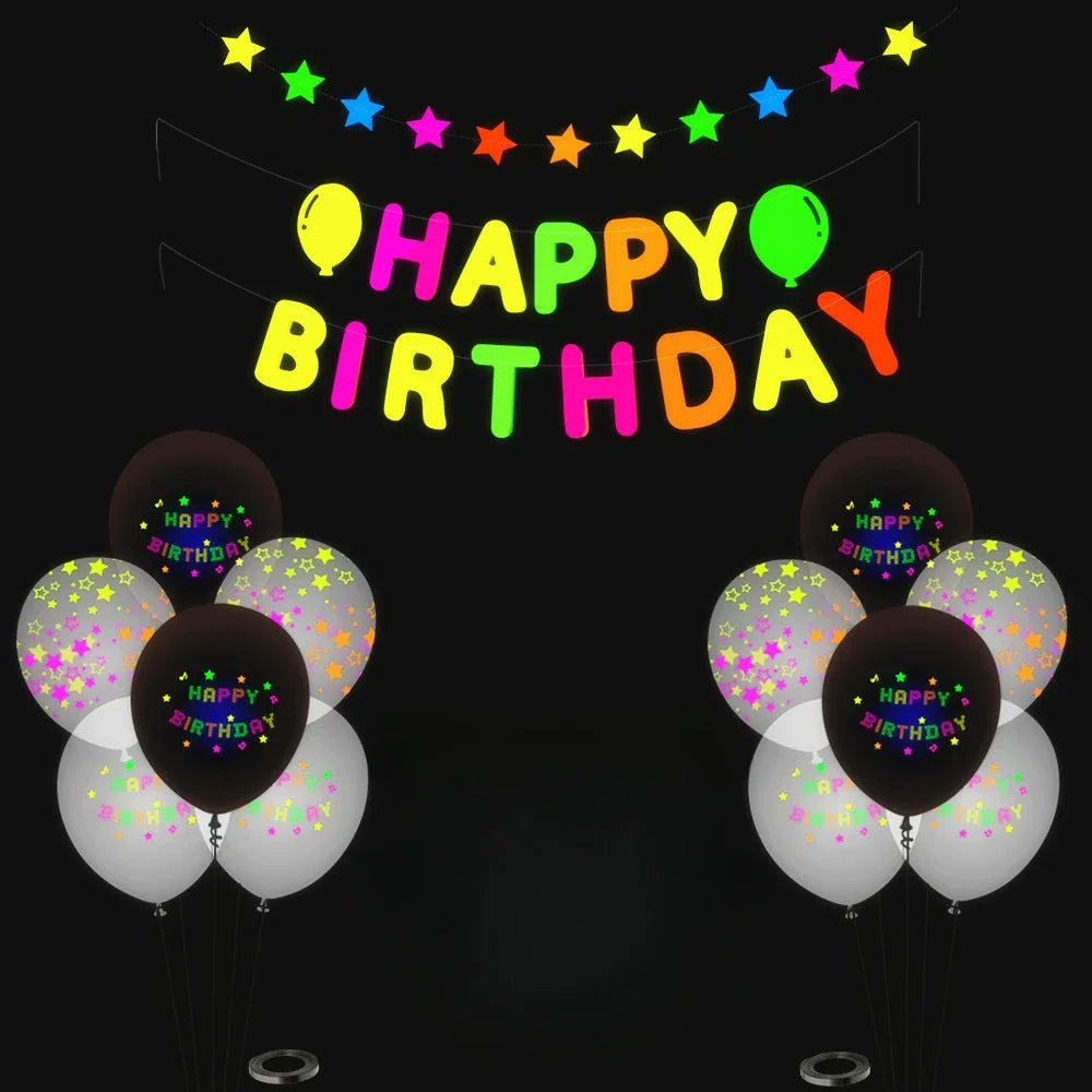 Neon Party Glow Balloons birthday pull flag fluorescent party decoration  Glow Party Set Glow Birthday Party Decoration balloons - Big Tim's Magic Emporium