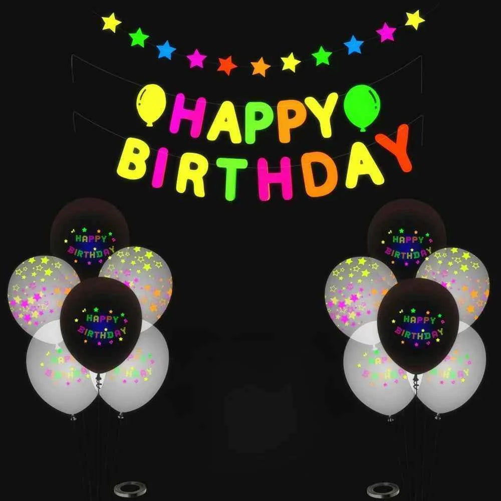 Neon Party Glow Balloons birthday pull flag fluorescent party decoration  Glow Party Set Glow Birthday Party Decoration balloons