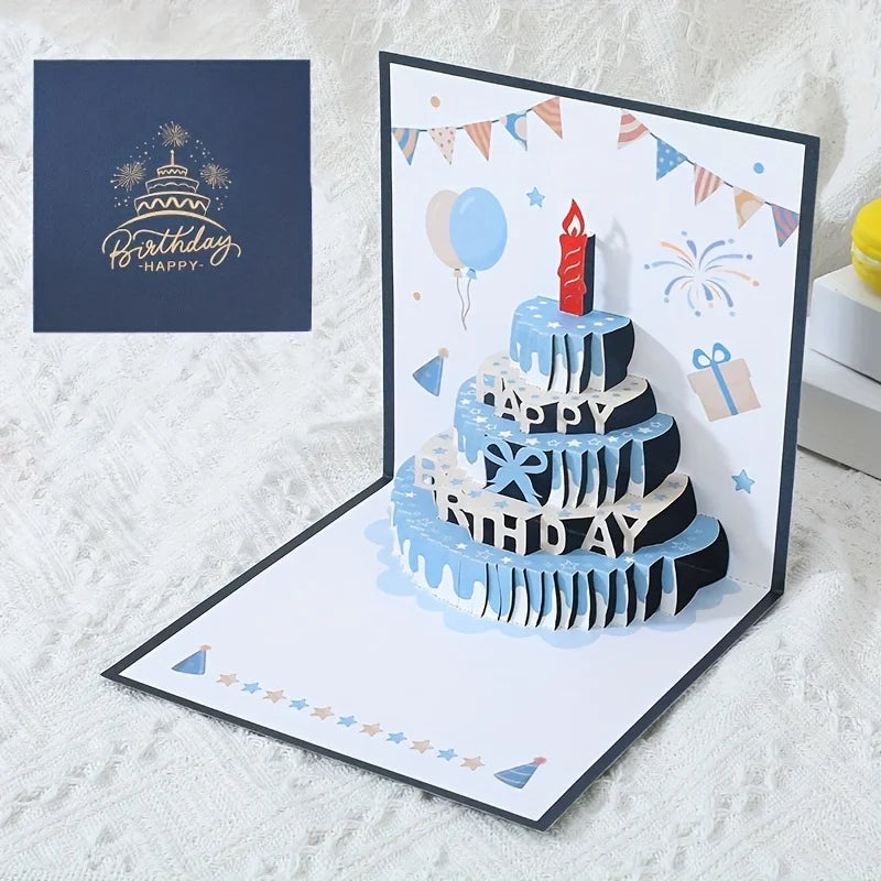 1pc Birthday Greeting Card with a 3D Cake Design, Featuring a Colorful And Cute Pop-Up Style,for Gifts And Includes an Envelope.