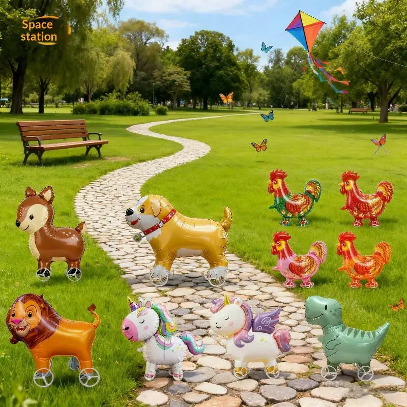 For Kids Birthday Party Decoration Baby Shower 4D Cartoon Foil Balloons Elephant Stand Walking Balloon With Wheel