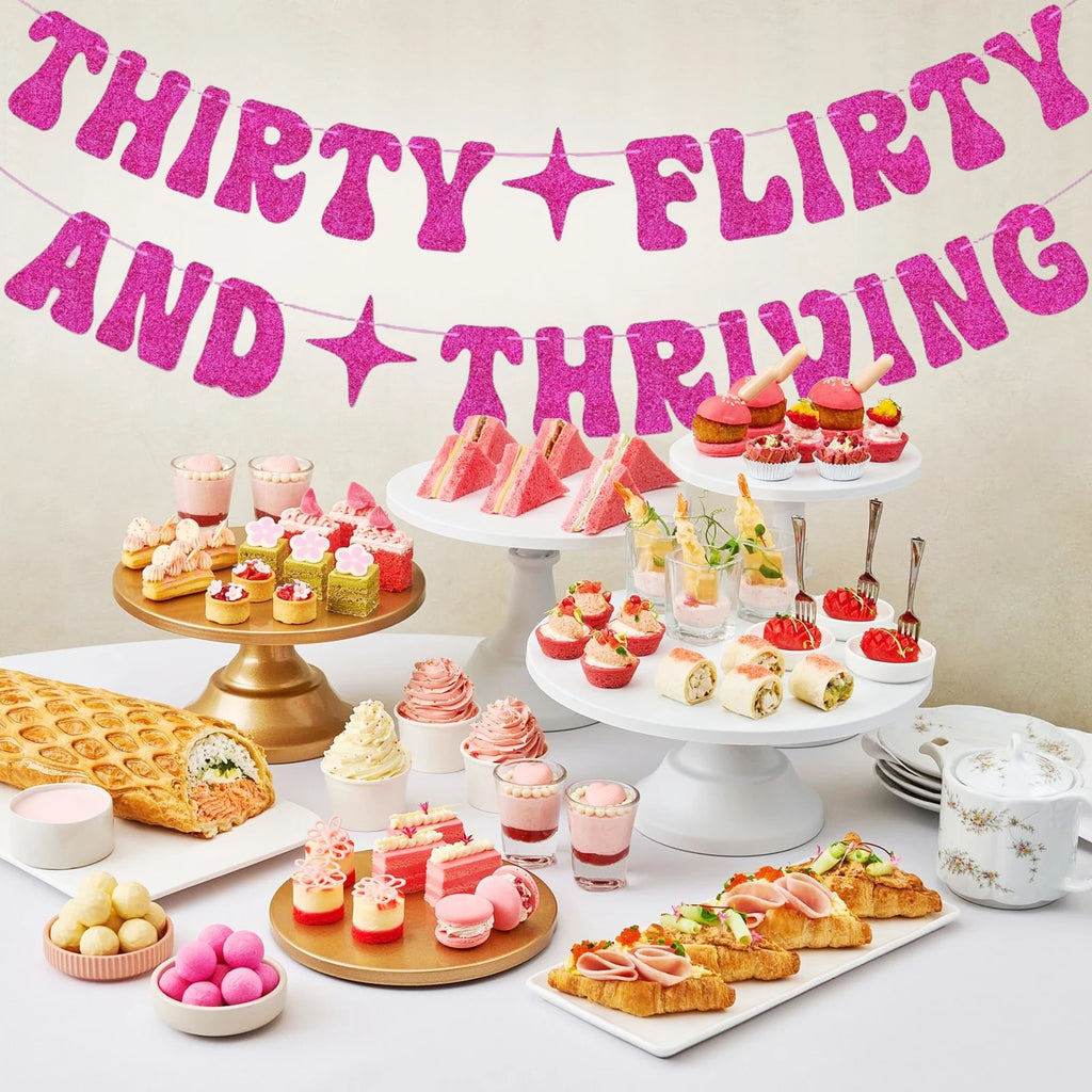 Hot Pink Thirty Flirty And Thriving Banner Talk Thirty to Me Banner for Women's 30th Birthday Party Decorations - Big Tim's Magic Emporium