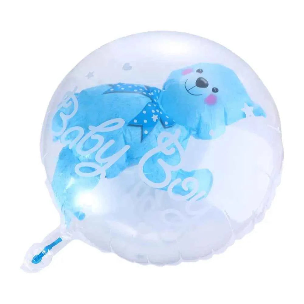 Birthday Gender Reveal Blue Pink Transparent 4D Double Bubble Balloons Bear Party Supplies Globos