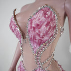 Sequin Beaded Tassels Mini Dress Crystals Mesh Bodycon Stage Performance Outfit