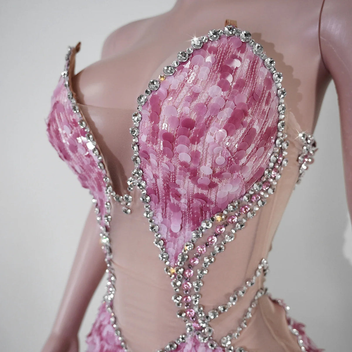 Sequin Beaded Tassels Mini Dress Crystals Mesh Bodycon Stage Performance Outfit