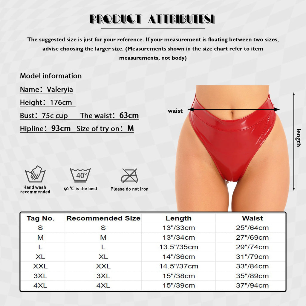 High-Waist Patent Leather Wet-Look Briefs with Adjustable Back Buckle Belt
