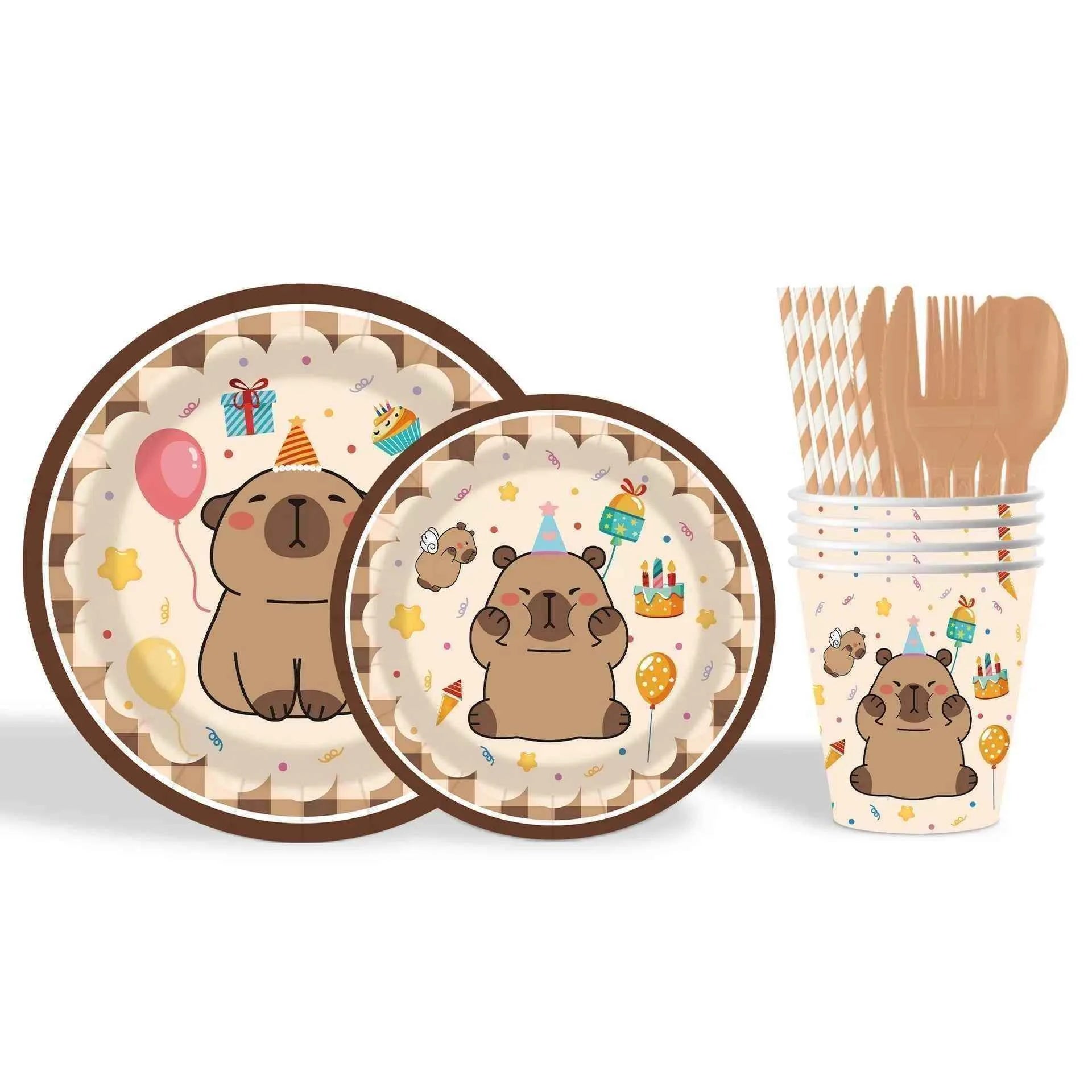 Cartoon Capybara Birthday Party Decoration Disposable Tableware Cup Plate Napkins Tablecloth Banner Baby Shower Birthday Party