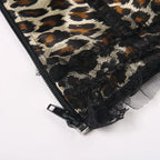 Leopard Satin Overbust Corset Lace Bowknot Clubwear Showgirl Body Shaper