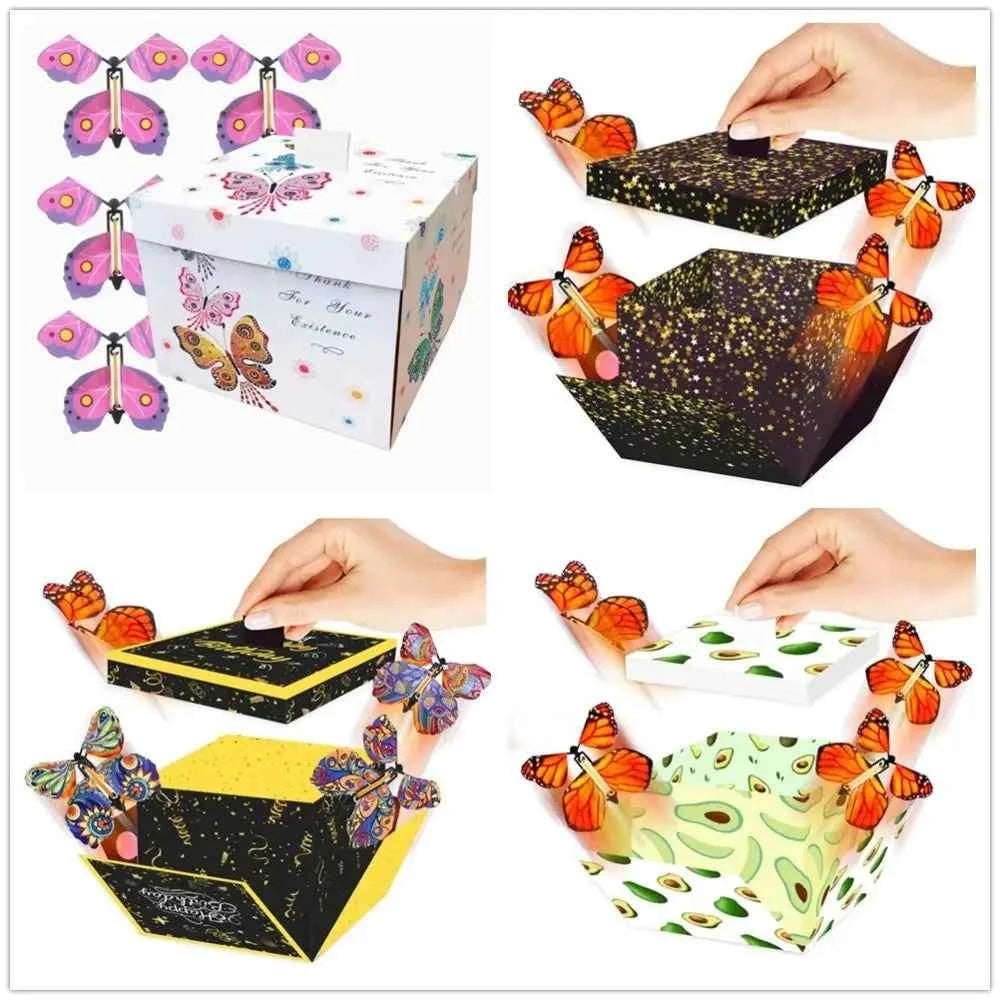 New Happy Birthday Creative Surprise Flying Butterfly Box Prank DIY Butterfly Explosion Gift Box Party Decorations