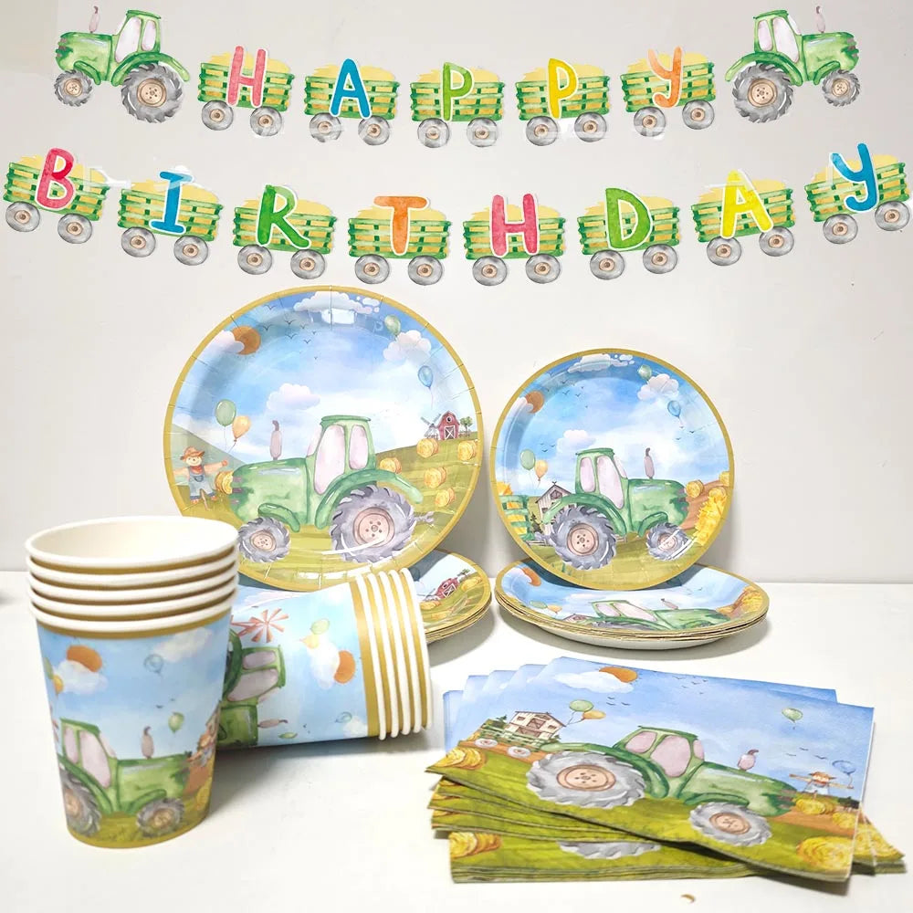 Tractor Party Paper Plates Cups Napkins Banner Tractor Birthday Party Supplies Tractor Themed Party Decor for Party Farm Party - Big Tim's Magic Emporium