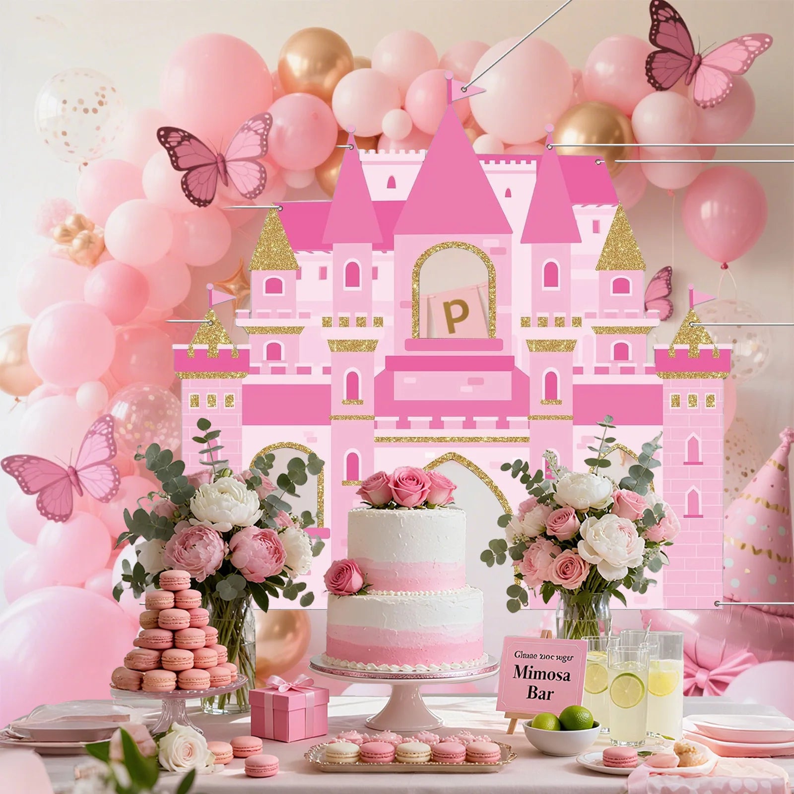 Pink Castle Party Photo Booth Props Princess Photograph Backdrop Pink Royal Castle Birthday Party Supplies Princess Themed Decor - Big Tim's Magic Emporium