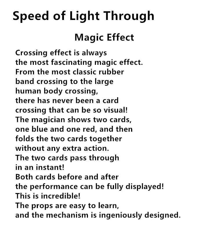 Speed of Light Through Magic Tricks Card Transport Magia Magician Close Up Street Illusions Gimmicks Mentalism Props Funny Toy