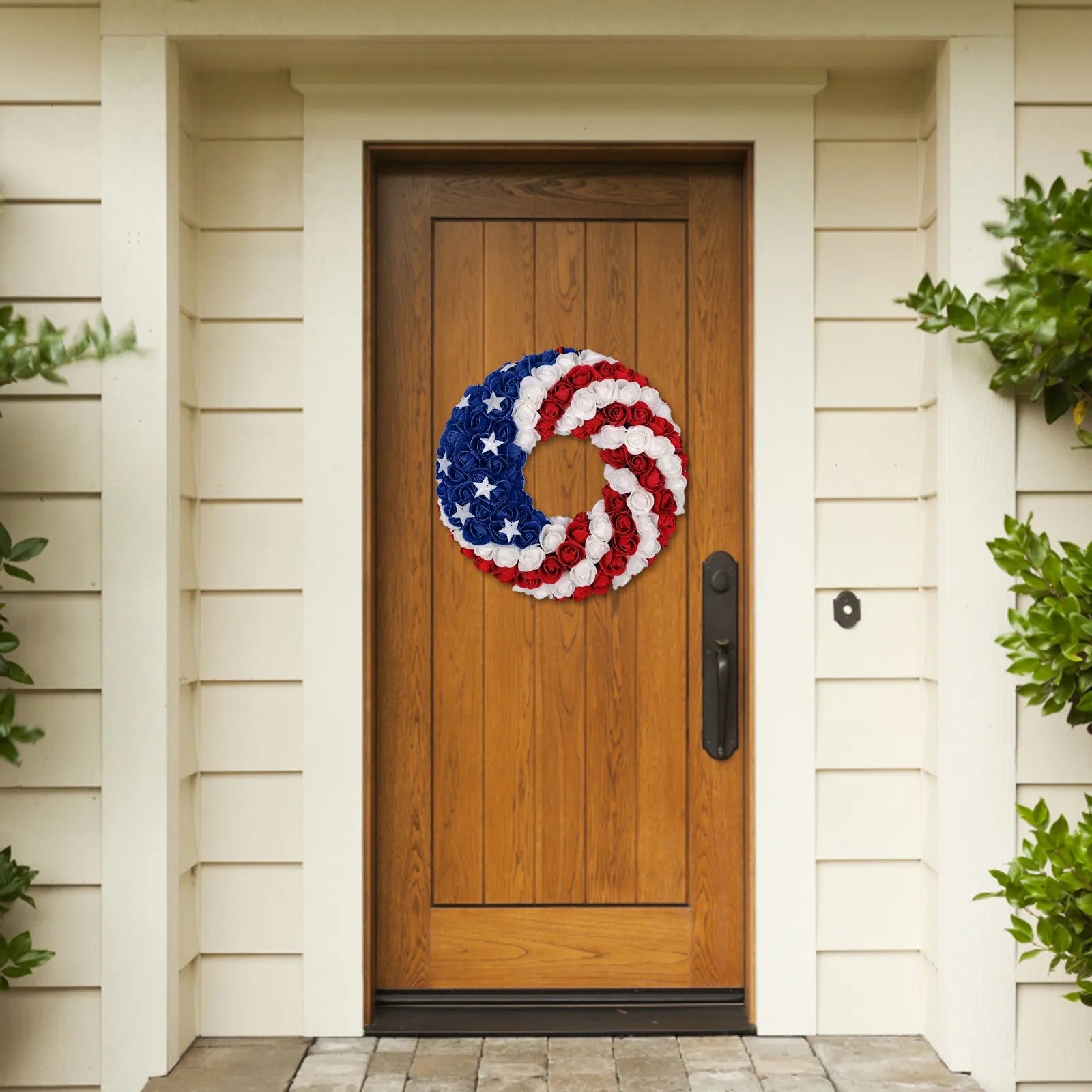 4th Of July Rose Floral Wreath American Flag Star Front Door Garland Independence Day Artificial Flower Hanging Decor Home Porch