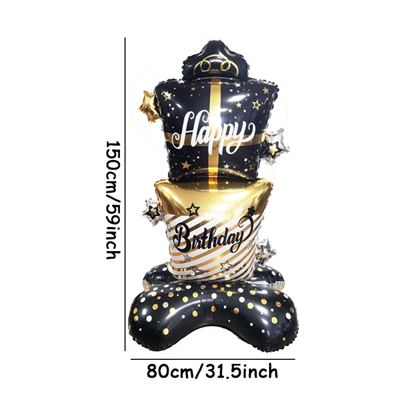 1pc Black Gold Large Stand Happy Birthday Gift Box Balloons Birthday Standing Balloon Kids Adult Birthday Party Decorations