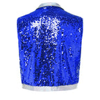 Men's Metallic Sequin Tassel Open-Front Vest Lapel Collar Sleeveless Stage Dance Waistcoat
